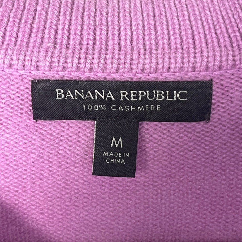 Banana Republic 100% Cashmere Purple V-Neck Polo Collar Sweater Womens Medium - Picture 3 of 11